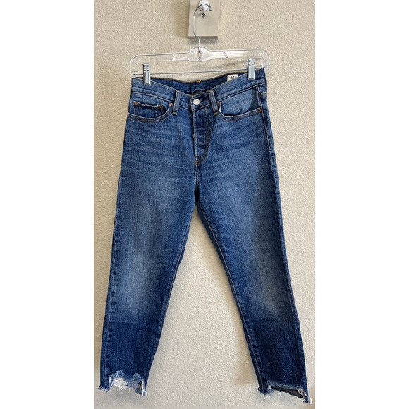 Levi's White Oak Cone Denim Cropped Jeans Size 27 Raw Hem - Picture 4 of 13